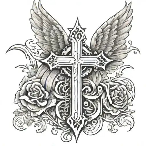 Angel Wings Wrapping Inwards With A Cross In The Middle