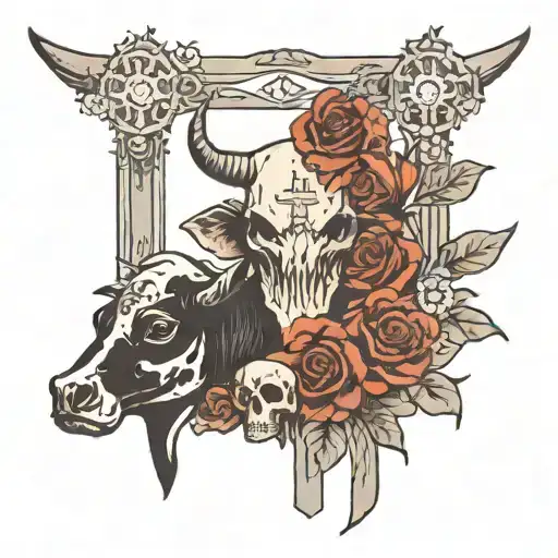 Western With Cross And Flowers And Cow Skulls