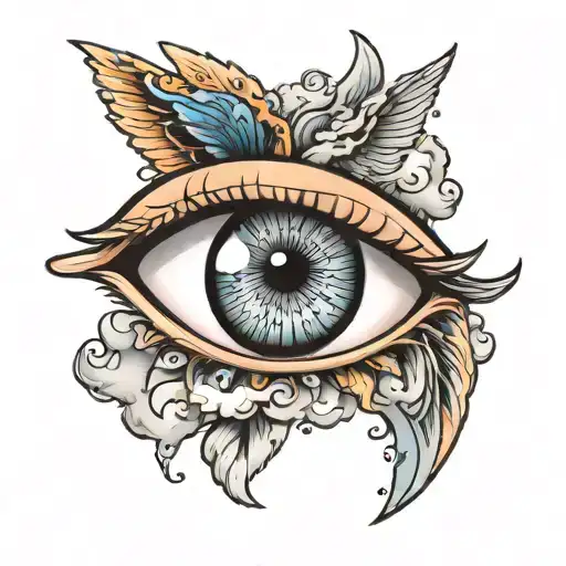 Crying Eye With Clouds And Wing