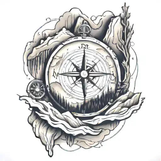 Mountain Range Wrapped Around Arm With Compass Surrounded