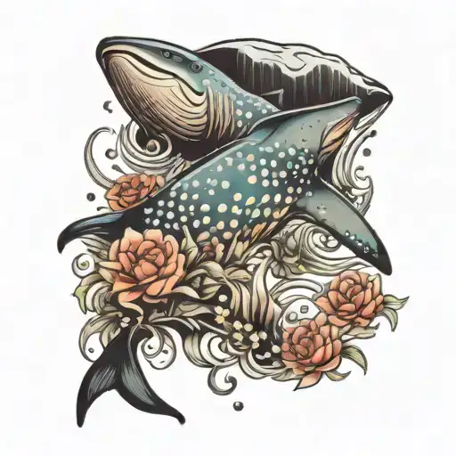 Whale Shark Jelly Fish Sting Ray Swimming Through Flowers