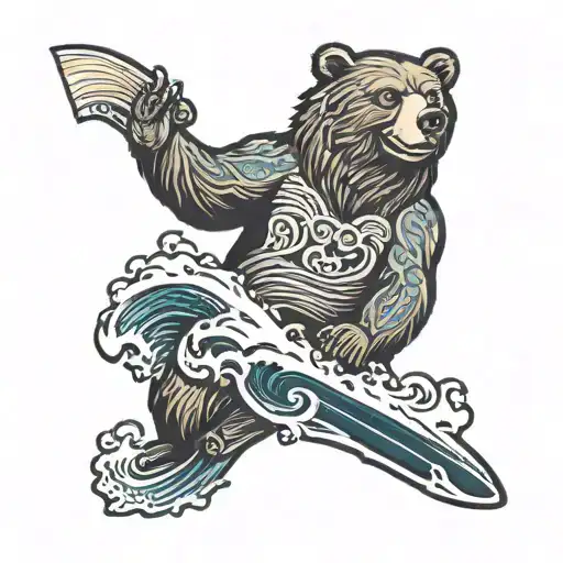 Bear Riding A Wave