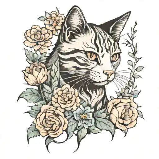 Cat And Flowers