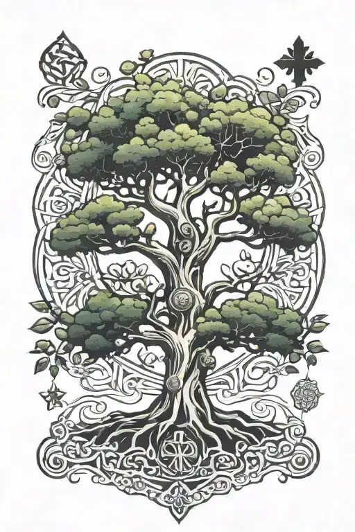 Buddhist Tree Of Life With Christian Cross