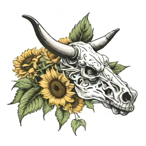 Sunflowers With Cow Skull And A Bullet Casing With The Name Poppy On It