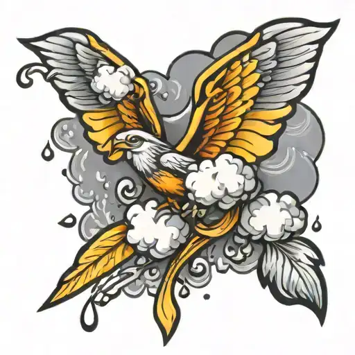 Tear Drops Coming From A Cloud With Wings Flying