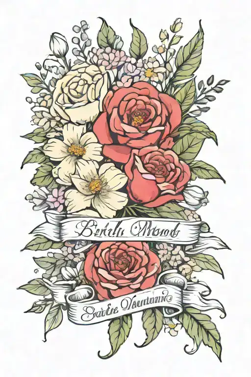 Birth Month Flower Bouquet With Names Incorporated