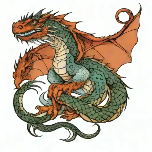 Lie Water Dragon Wrapped Around Top Of Arm Being Ridden By Pixie Or Fairy