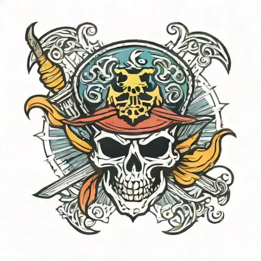 Sun Pirates Logo With Straw Hat Jolly Roger