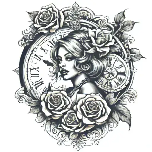 Dolar And Rose And Clock And Wisky And Women Face