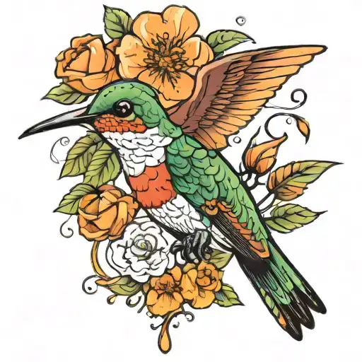 Hummingbird With Flowers