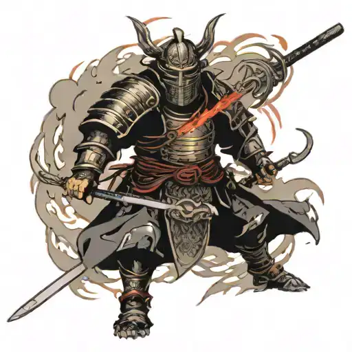 Harakiri Samurai In Armor Suffering In Flames Of Fire