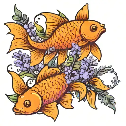 Goldfish And Lavender Plant Intertwined
