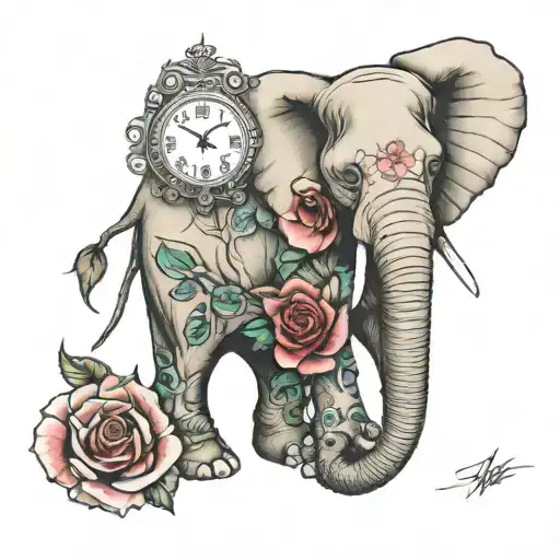 Elephant With Clock And Rose Wrapped