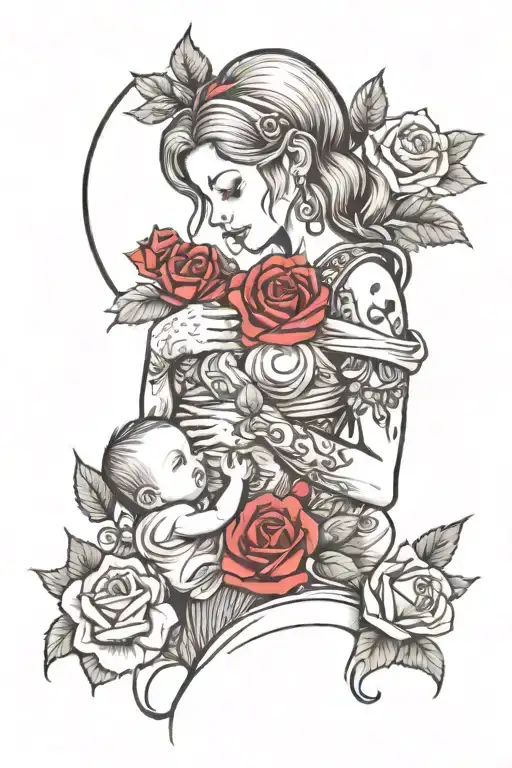 Mom Holding Baby Girl With Roses And Heart