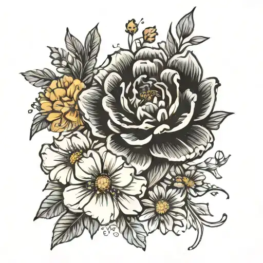 Rose Cosmos Marigold In A Bouquet