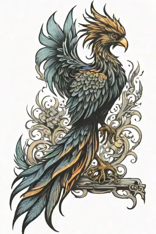 Phoenix Rising From The Ashes With Wing Tips And Tail Feathers Smouldering