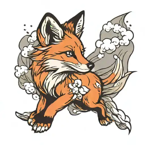 Red Fox Running In The Sky Among The Clouds