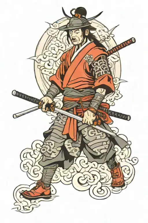 Samurai Warrior With Japanese Words