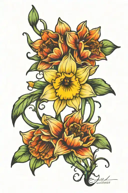 Daffodil And Daisy Growing