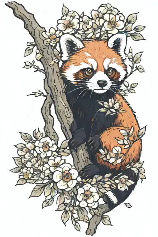 Red Panda And Blossom Tree