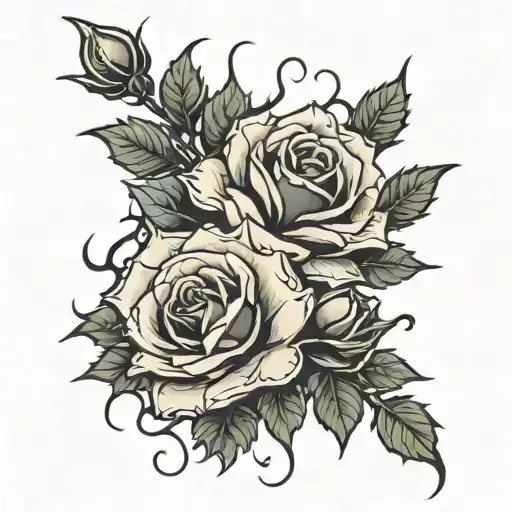 Line Of Thorns With Black Roses