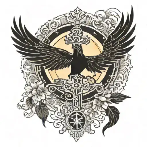 Crow Outstretched In Front Of The Sun Carrying The Orthodox Cross