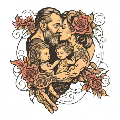 Father Holding Daughters Holding Hands