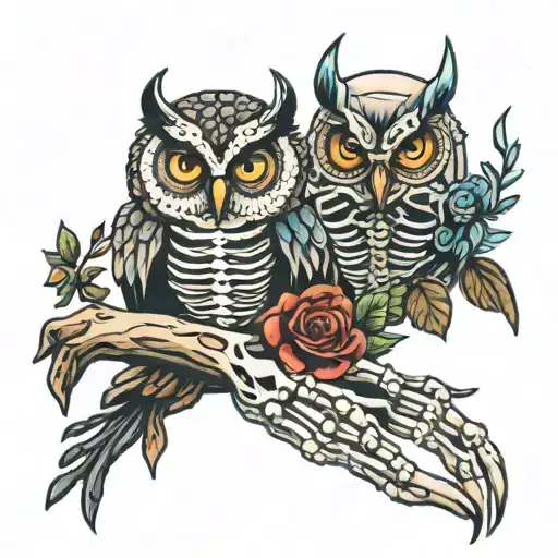 Owl And Skeleton Hand Holding
