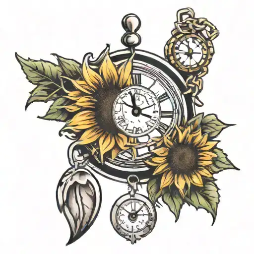 Sunflower With Clock And Dogtags Hanging