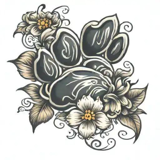 Dog Paw In Flowers Intertwined