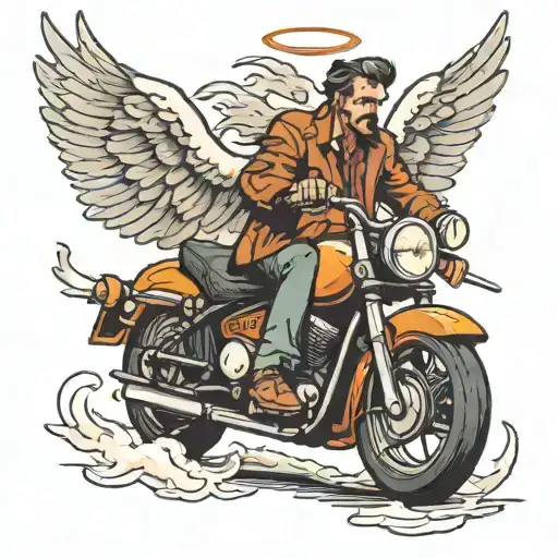 A Man On A Motorcycle With A Angel Flying Next To Him