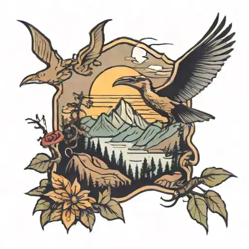 Mountain Hiking Trail With Pterodactyl Flying