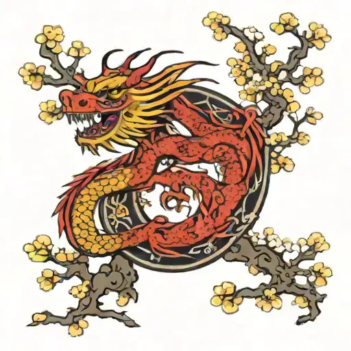 Year Of The Dragon With Plum Blossom Tree Intertwined
