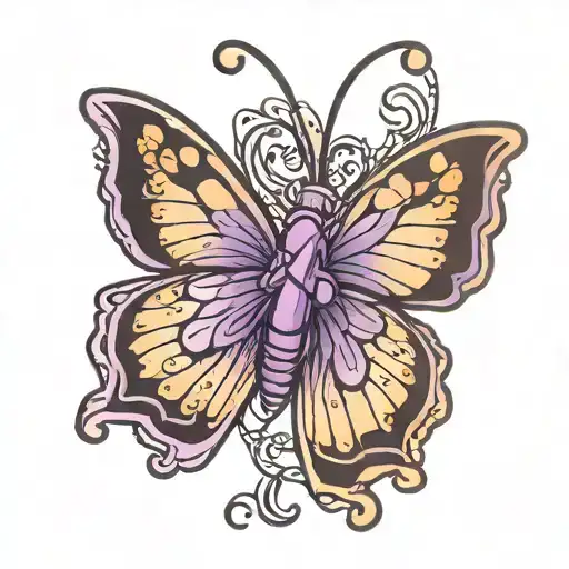 Butterfly With Purple Cancer Ribbon