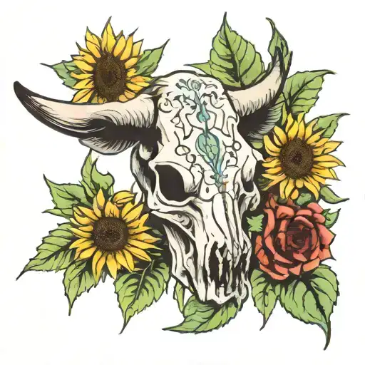 Sunflower And Cow Skull