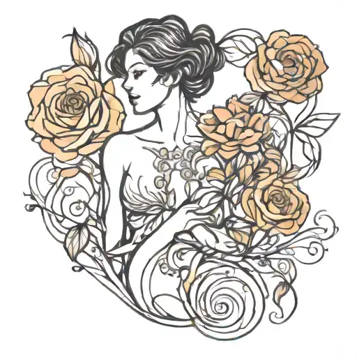 Female Body Silhouette In Continuous Line