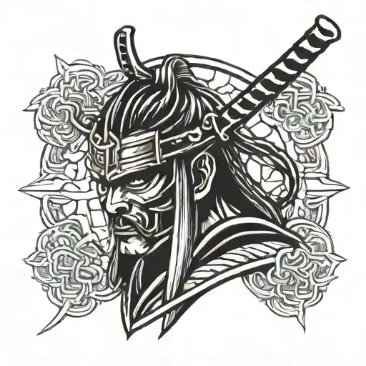 Samurai With Half Skull Armor
