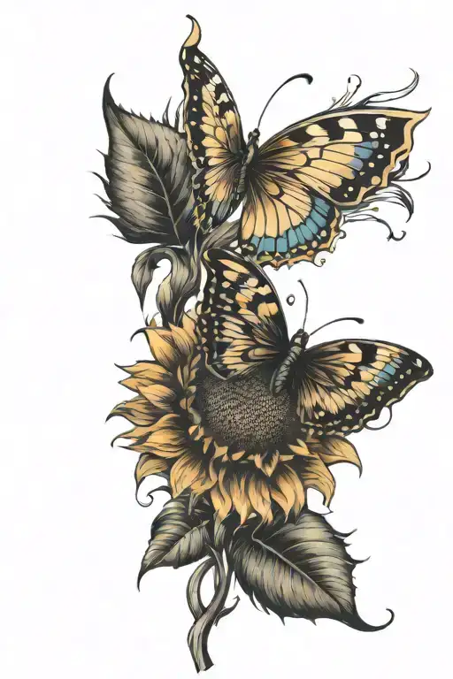 Sunflower With Butterflies