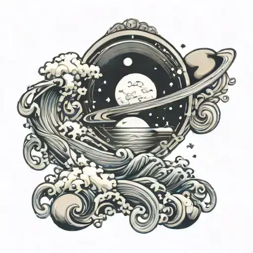 Ocean Waves Moon Stars Saturn