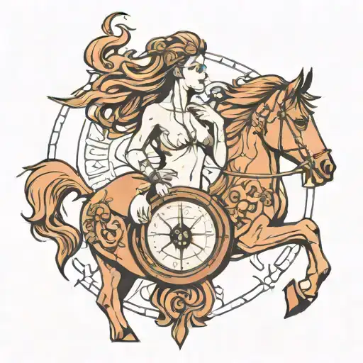 Female Shirtless Centaur With Compass Behinf