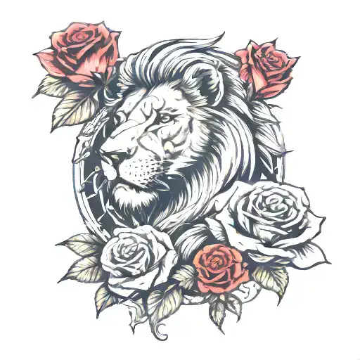 Lion With A Rose Next To A Warrior Queen Chess Piece