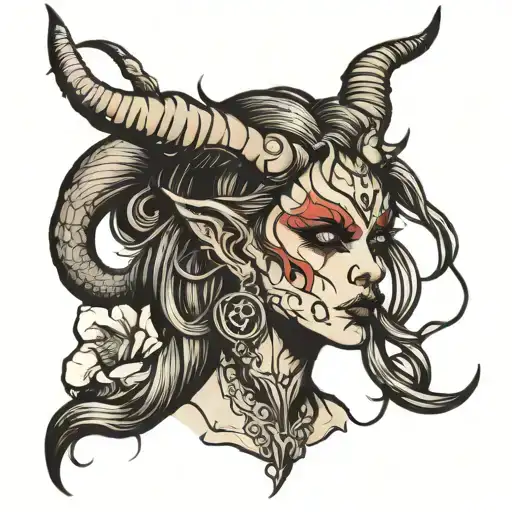 Demon Female With Long Hair And Horns