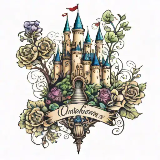 Disney Castle Surrounded By The Singing Flowers Of Alice In Wonderland