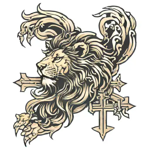 Lion With 3 Crosses Under And Clouds