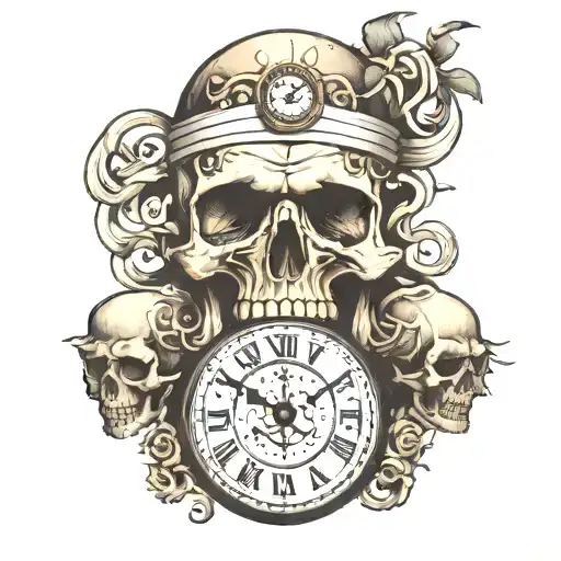 Skull And Clock And Inscription