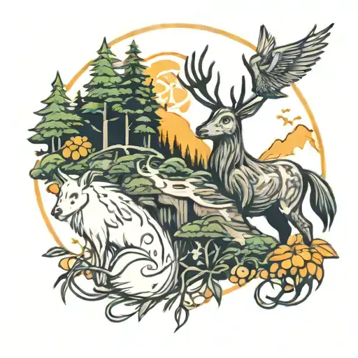 Witchcraft Inspired Tattoo Featuring Forest Scene