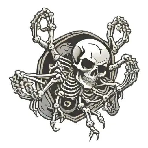 Skeleton With Spider Crawling And Chrome Heart Symbol