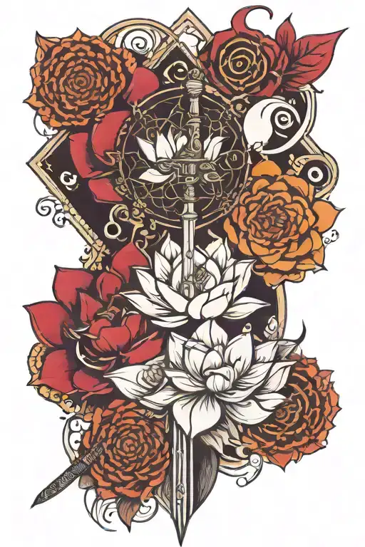 A Lotus And Mandala With A Sword