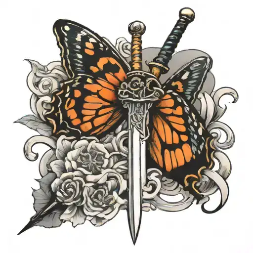 Butterfly And Sword Intertwined